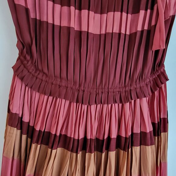 $878 Ulla Johnson - Alessa Dress in CeriseStriped Pleated Plissé Midi Sz 2 - Picture 16 of 16